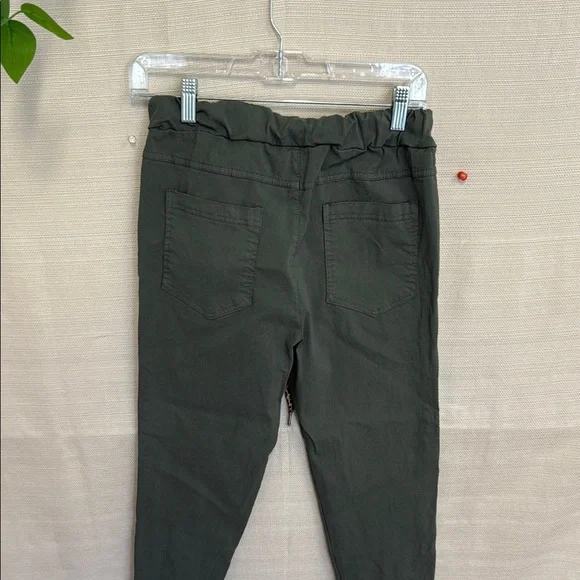 Olive Green Women's Pants with Leopard Print Tie - Picture 4 of 4